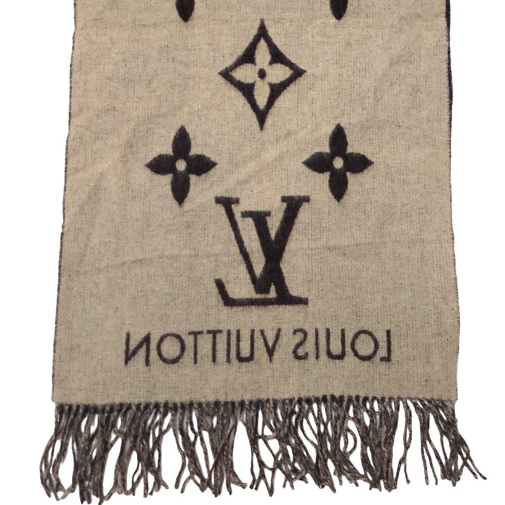 SOLD OUT LOUIS VUITTON Reykjavik Dark Brown & Tan Reversible Scarf Shawl VWT - Picture 9 of 14